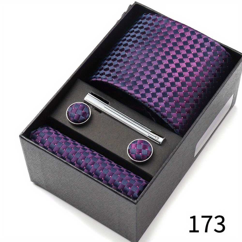 Men's Gift Set with Tie, Pocket Square, Tie Clip and Cufflinks for Weddings