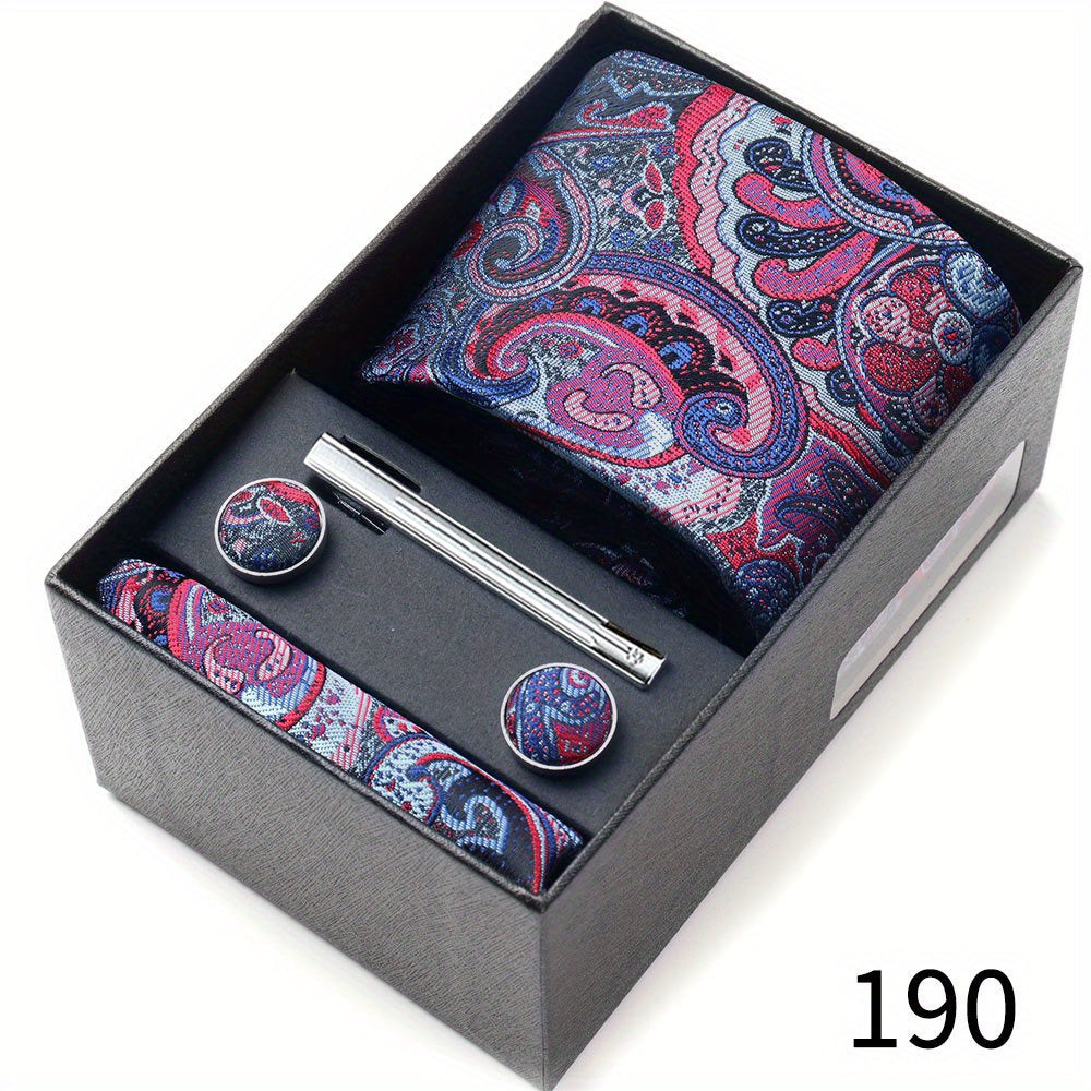 Men's Gift Set with Tie, Pocket Square, Tie Clip and Cufflinks for Weddings