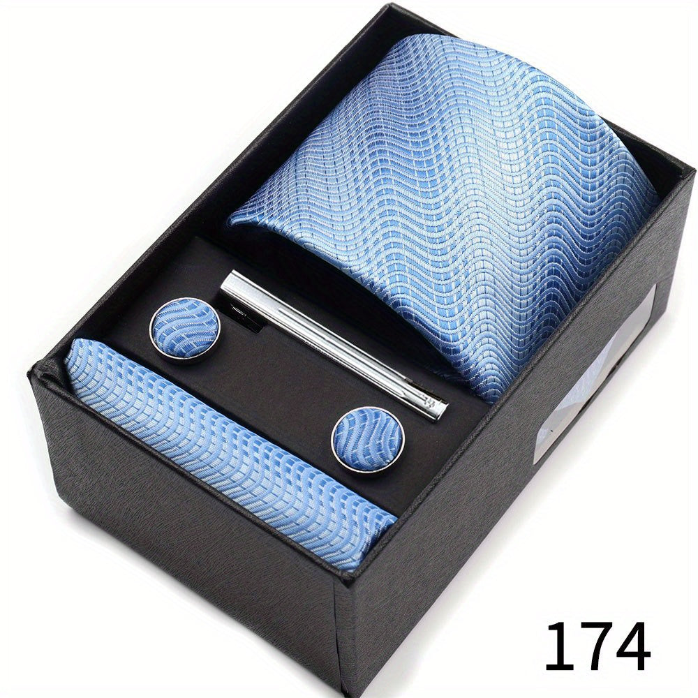 Men's Gift Set with Tie, Pocket Square, Tie Clip and Cufflinks for Weddings