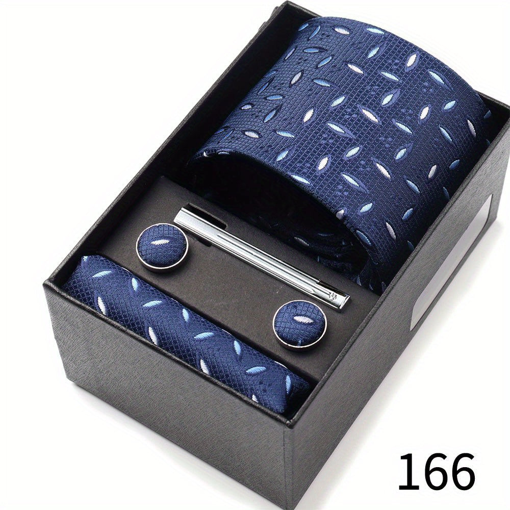 Men's Gift Set with Tie, Pocket Square, Tie Clip and Cufflinks for Weddings