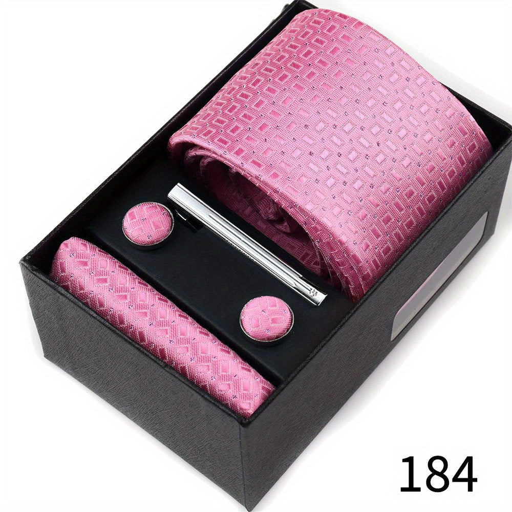 Men's Gift Set with Tie, Pocket Square, Tie Clip and Cufflinks for Weddings