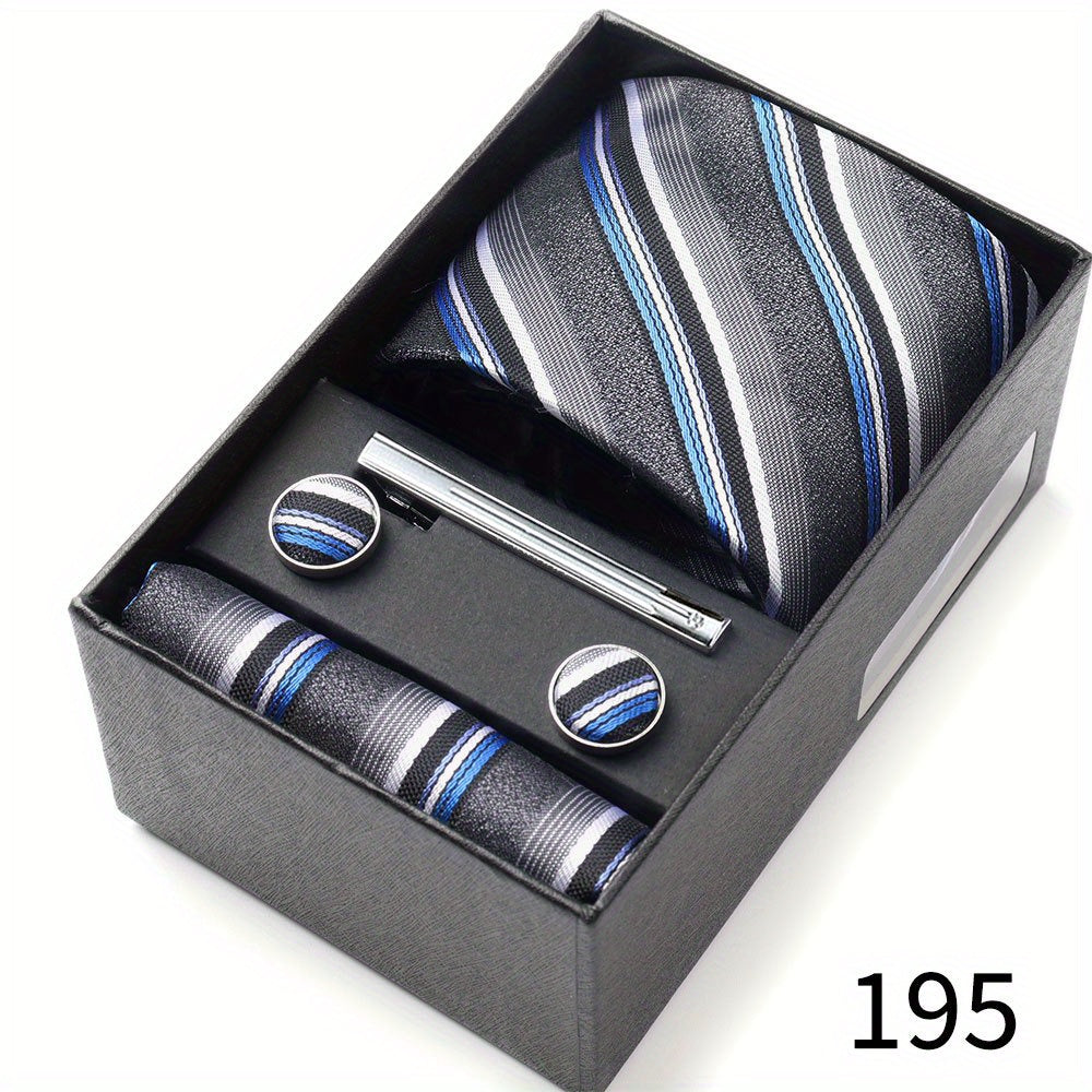 Men's Gift Set with Tie, Pocket Square, Tie Clip and Cufflinks for Weddings
