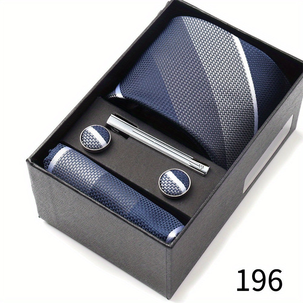 Men's Gift Set with Tie, Pocket Square, Tie Clip and Cufflinks for Weddings