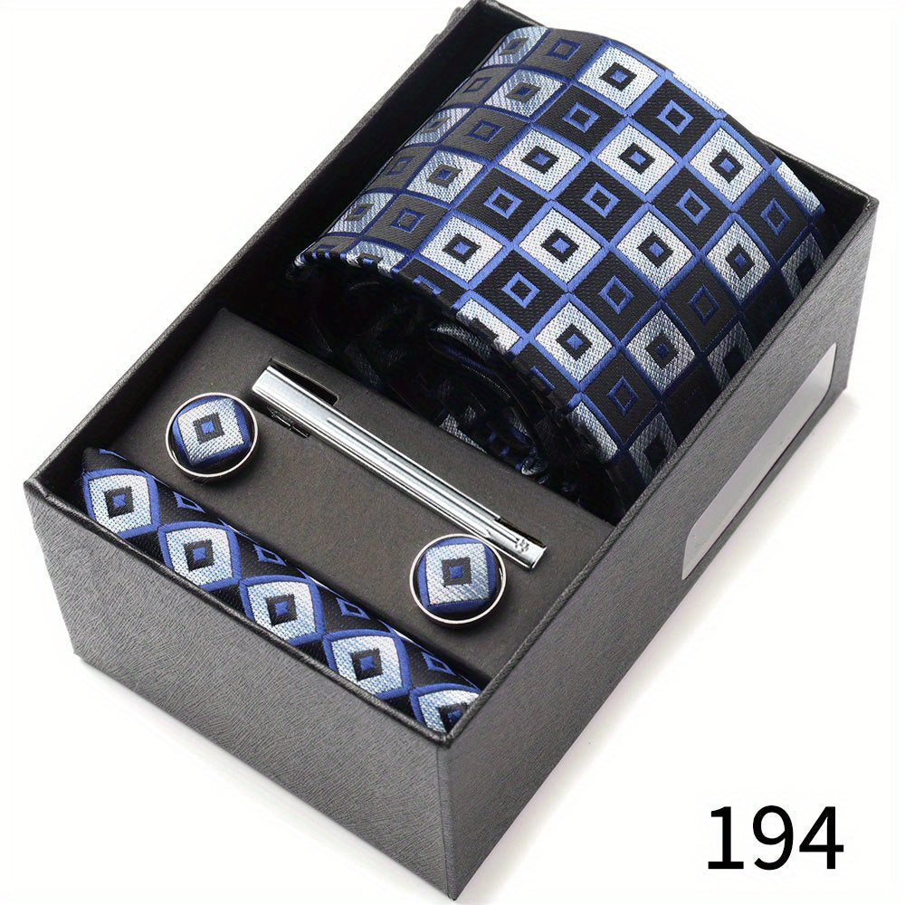 Men's Gift Set with Tie, Pocket Square, Tie Clip and Cufflinks for Weddings