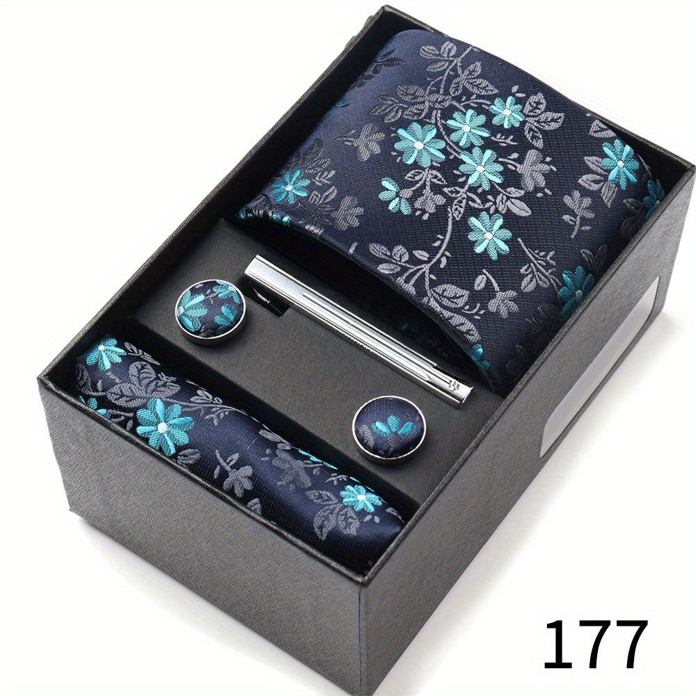 Men's Gift Set with Tie, Pocket Square, Tie Clip and Cufflinks for Weddings