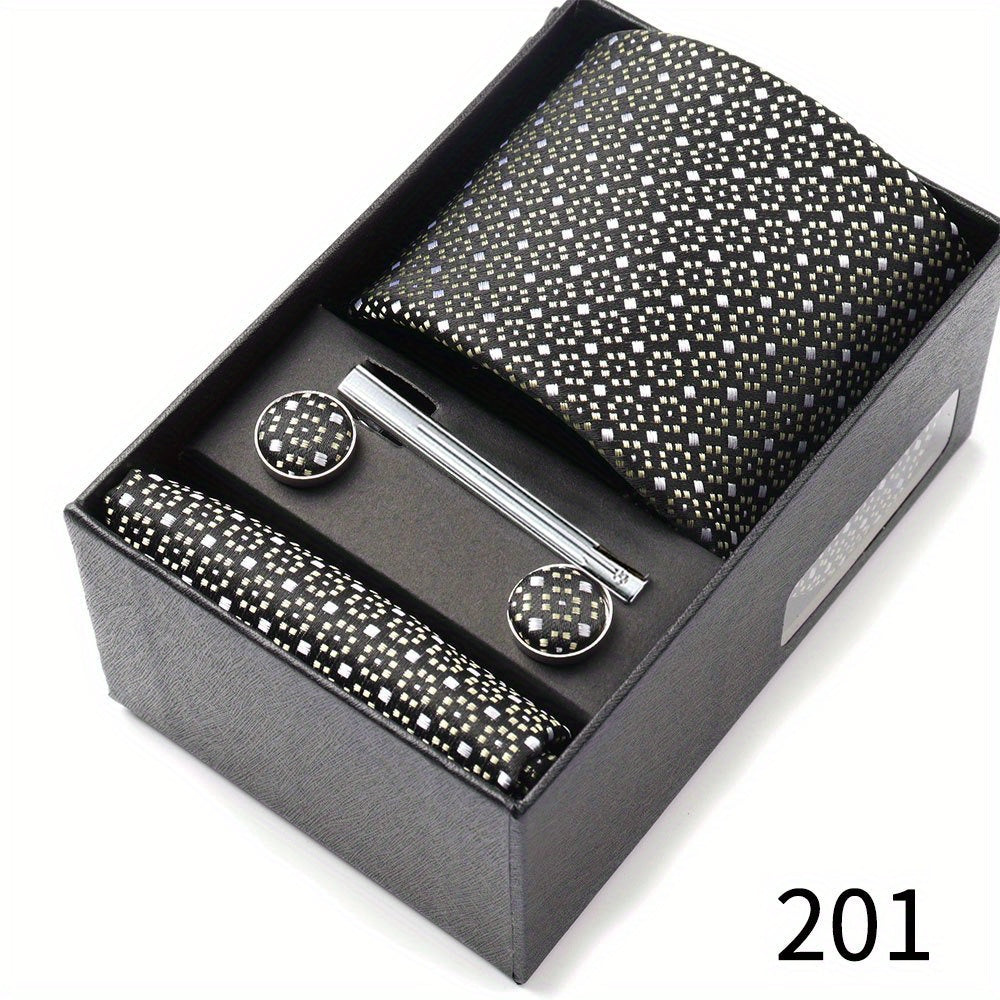 Men's Gift Set with Tie, Pocket Square, Tie Clip and Cufflinks for Weddings