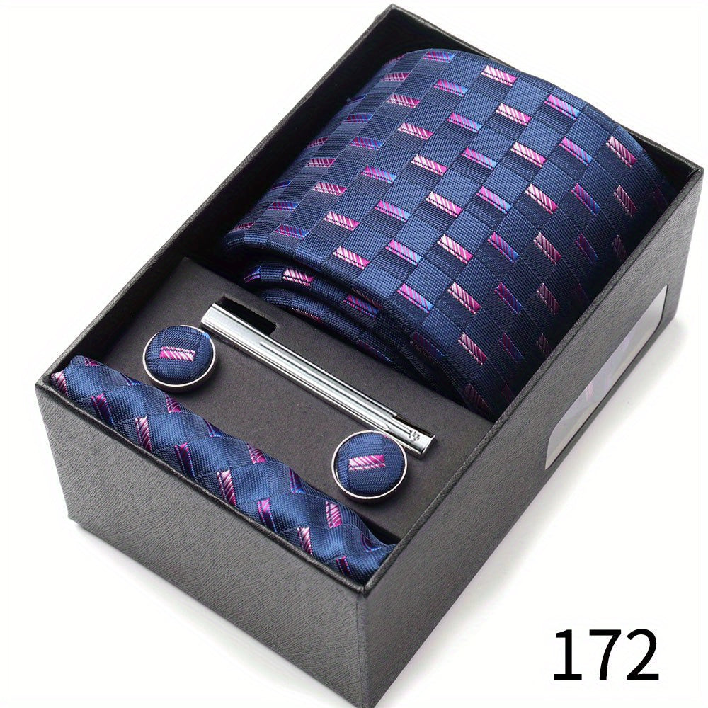 Men's Gift Set with Tie, Pocket Square, Tie Clip and Cufflinks for Weddings