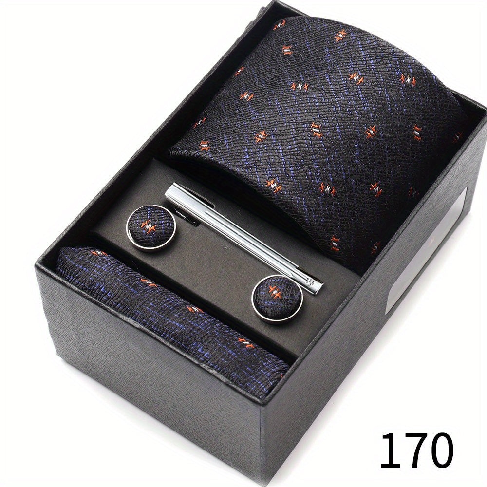 Men's Gift Set with Tie, Pocket Square, Tie Clip and Cufflinks for Weddings