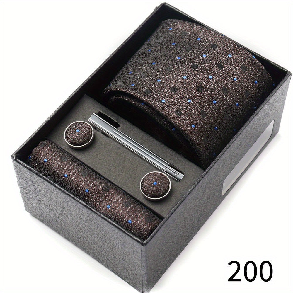 Men's Gift Set with Tie, Pocket Square, Tie Clip and Cufflinks for Weddings