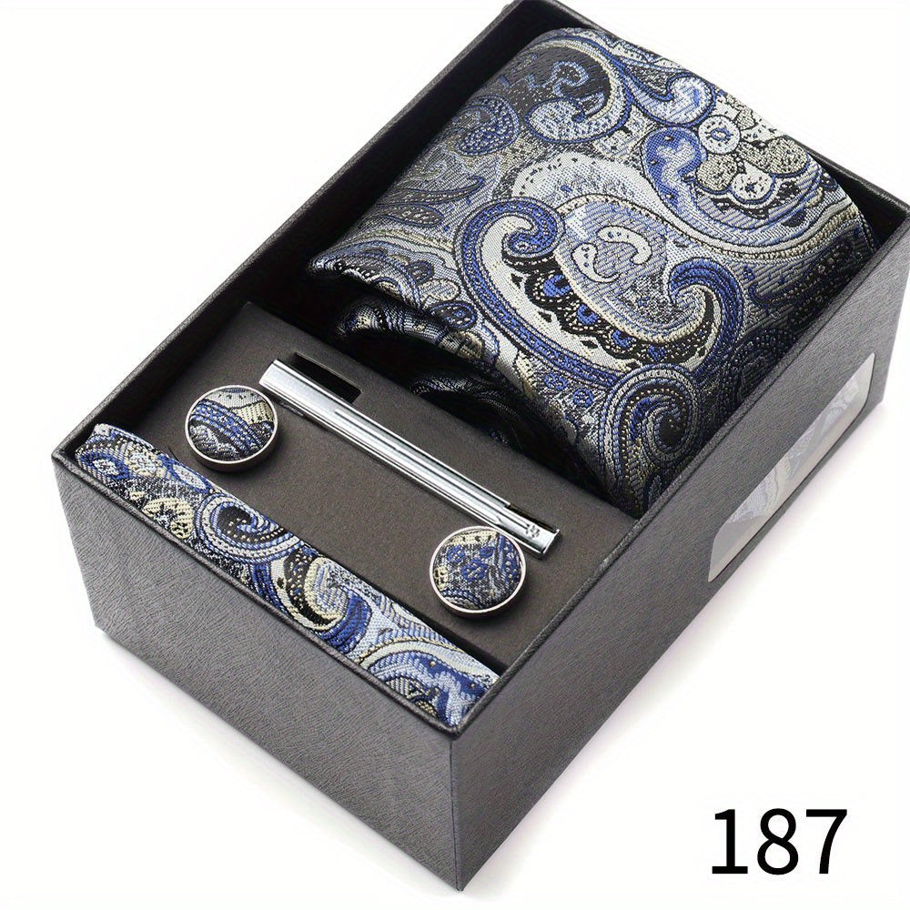 Men's Gift Set with Tie, Pocket Square, Tie Clip and Cufflinks for Weddings