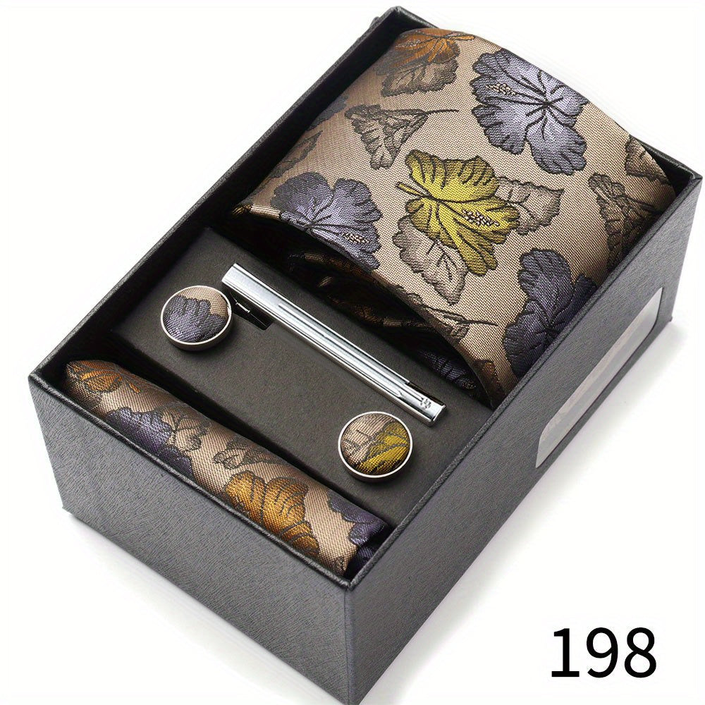 Men's Gift Set with Tie, Pocket Square, Tie Clip and Cufflinks for Weddings
