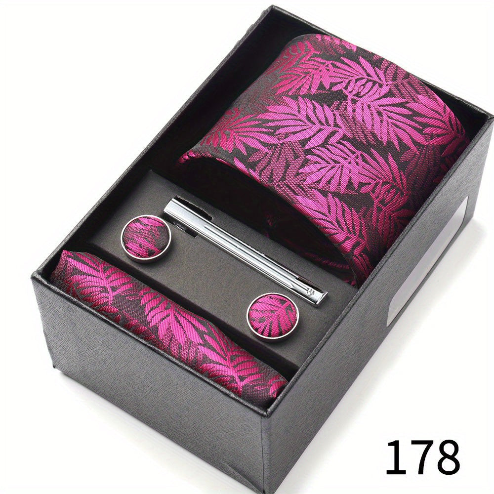 Men's Gift Set with Tie, Pocket Square, Tie Clip and Cufflinks for Weddings