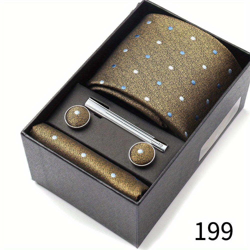 Men's Gift Set with Tie, Pocket Square, Tie Clip and Cufflinks for Weddings