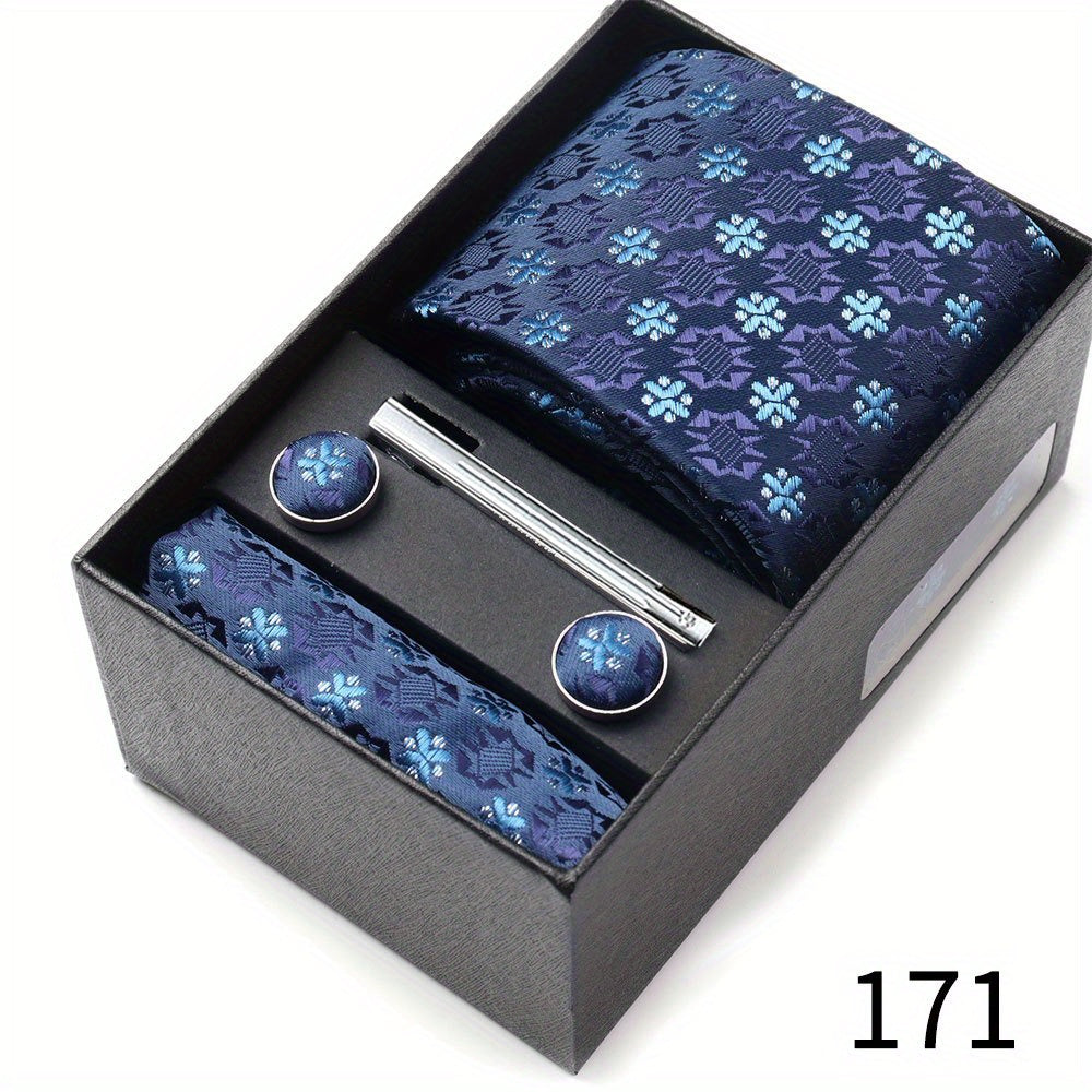 Men's Gift Set with Tie, Pocket Square, Tie Clip and Cufflinks for Weddings