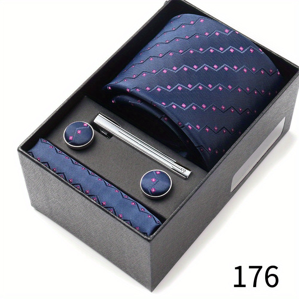 Men's Gift Set with Tie, Pocket Square, Tie Clip and Cufflinks for Weddings