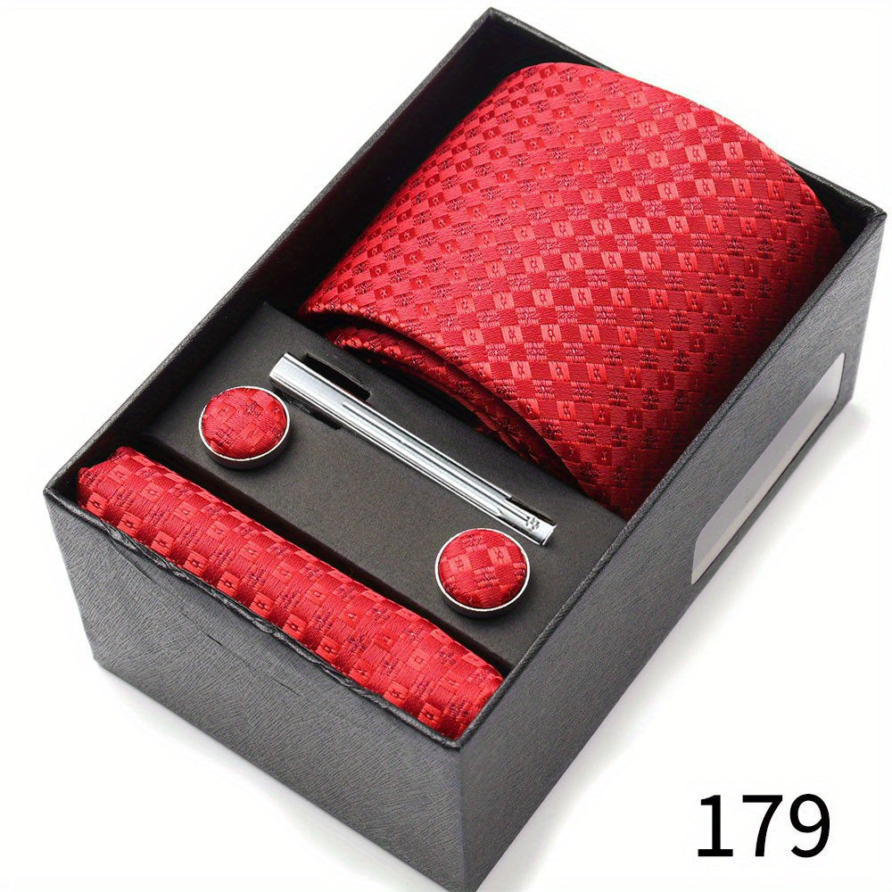 Men's Gift Set with Tie, Pocket Square, Tie Clip and Cufflinks for Weddings