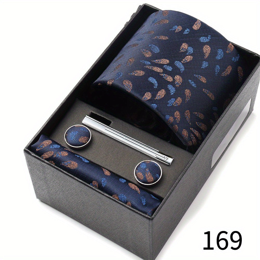 Men's Gift Set with Tie, Pocket Square, Tie Clip and Cufflinks for Weddings