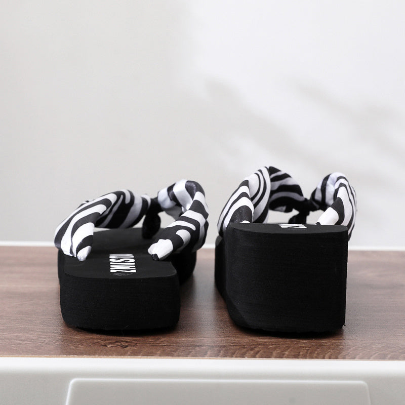 Women's Zebra Print Flip Flops Wedge Slides Casual Beach Shoes