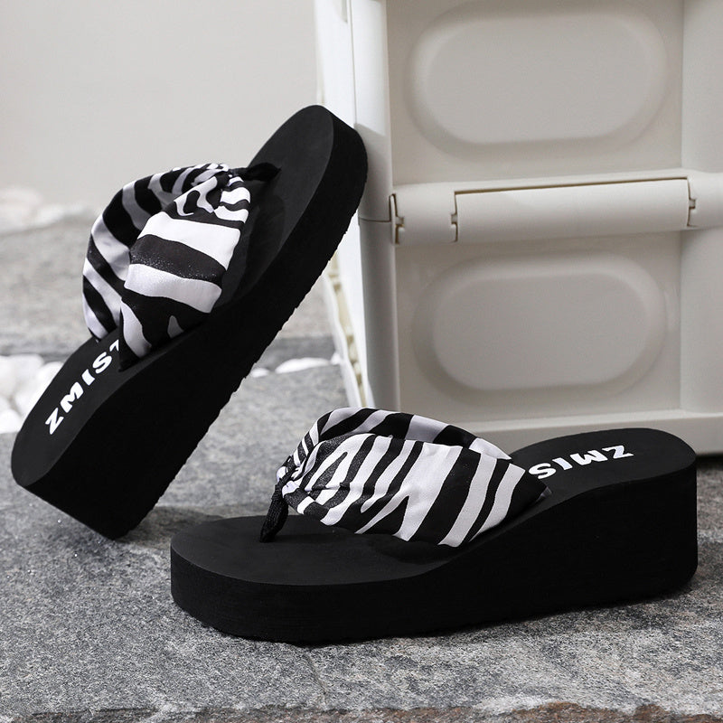 Women's Zebra Print Flip Flops Wedge Slides Casual Beach Shoes