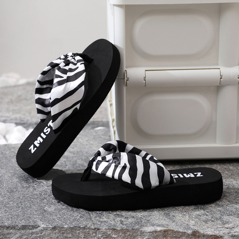 Women's Zebra Print Flip Flops Wedge Slides Casual Beach Shoes