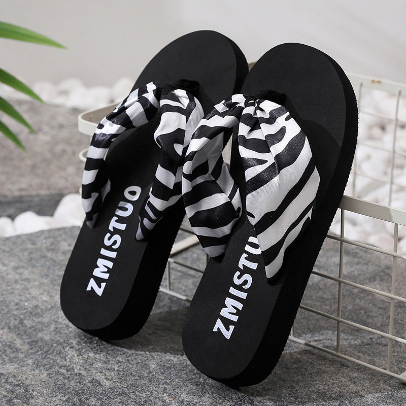 Women's Zebra Print Flip Flops Wedge Slides Casual Beach Shoes