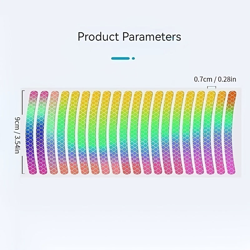 20Pcs Rainbow Waterproof Reflective Wheel Stickers for Car and Bicycle Night Riding