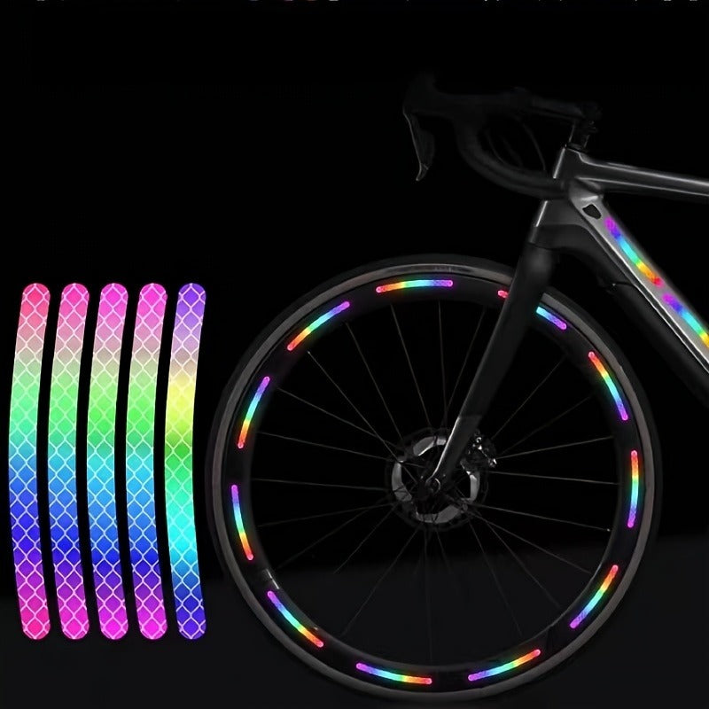 20Pcs Rainbow Waterproof Reflective Wheel Stickers for Car and Bicycle Night Riding