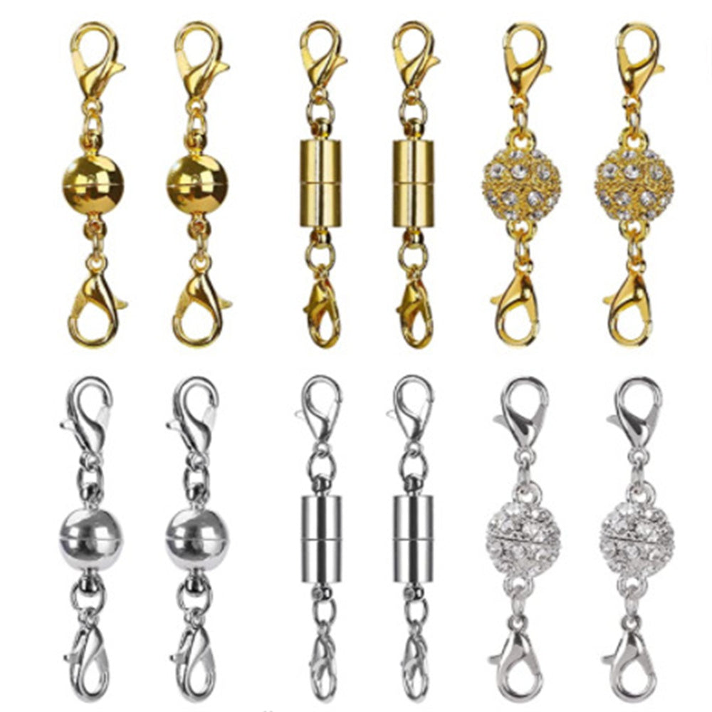 Set of 12 Gold and Silver Magnetic Jewelry Clasps with Locking Mechanism for DIY Crafts