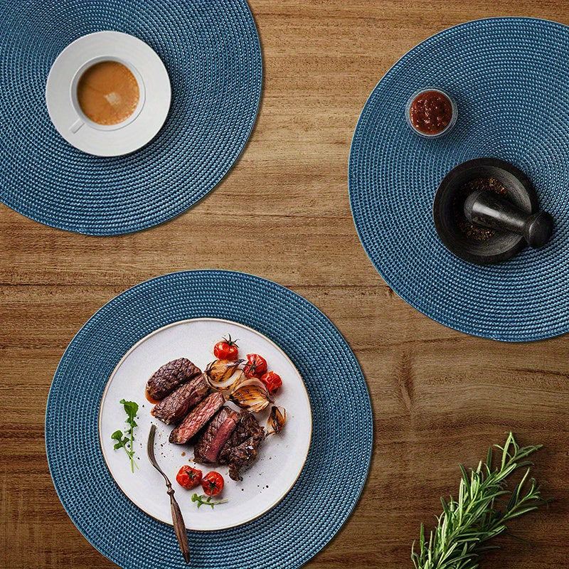 Set of 6 Round Braided Placemats 38.1 cm Woven Washable Non-Slip Dining Table Decor