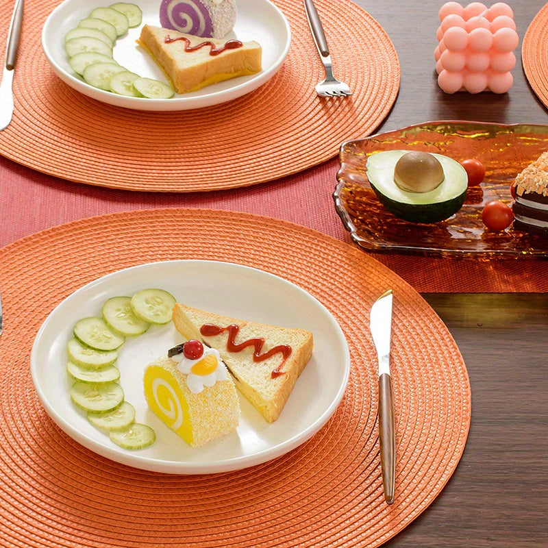 Set of 6 Round Braided Placemats 38.1 cm Woven Washable Non-Slip Dining Table Decor