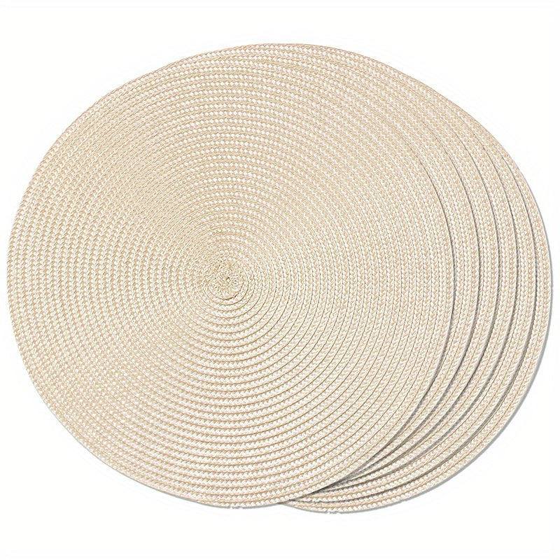 Set of 6 Round Braided Placemats 38.1 cm Woven Washable Non-Slip Dining Table Decor
