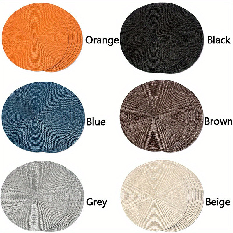 Set of 6 Round Braided Placemats 38.1 cm Woven Washable Non-Slip Dining Table Decor