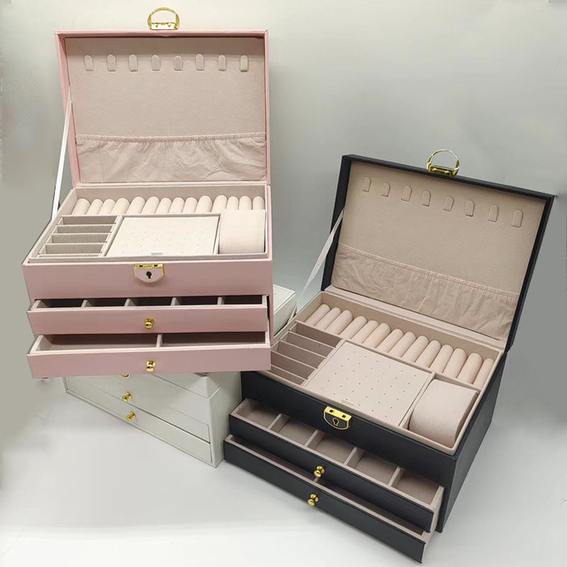 Large Capacity Jewelry Storage Box with Multiple Layers and Checkered Pattern for Earrings Rings Necklaces and Bracelets