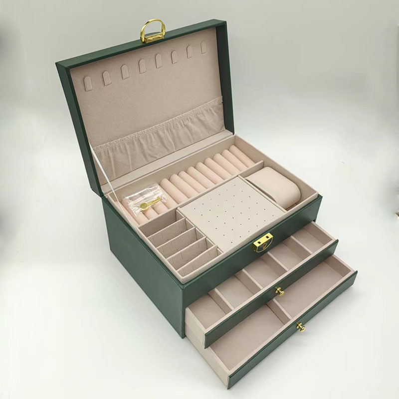 Large Capacity Jewelry Storage Box with Multiple Layers and Checkered Pattern for Earrings Rings Necklaces and Bracelets