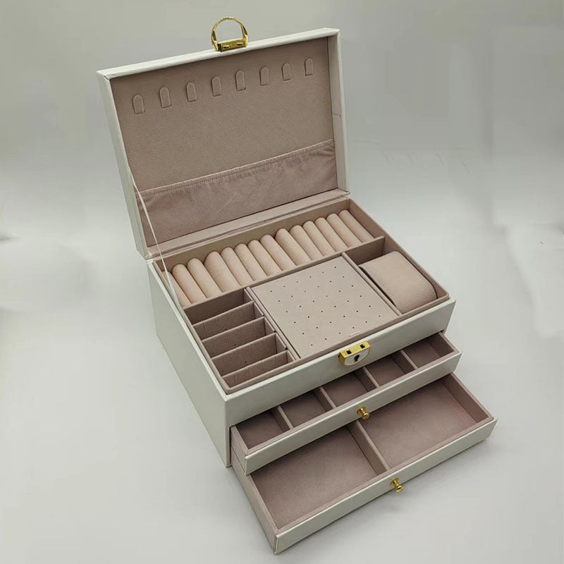 Large Capacity Jewelry Storage Box with Multiple Layers and Checkered Pattern for Earrings Rings Necklaces and Bracelets