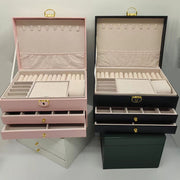 Large Capacity Jewelry Storage Box with Multiple Layers and Checkered Pattern for Earrings Rings Necklaces and Bracelets