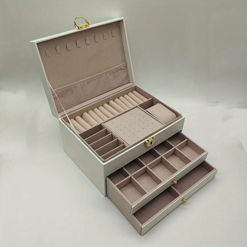 Large Capacity Jewelry Storage Box with Multiple Layers and Checkered Pattern for Earrings Rings Necklaces and Bracelets