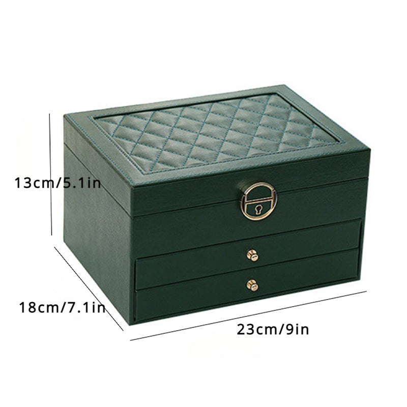 Large Capacity Jewelry Storage Box with Multiple Layers and Checkered Pattern for Earrings Rings Necklaces and Bracelets