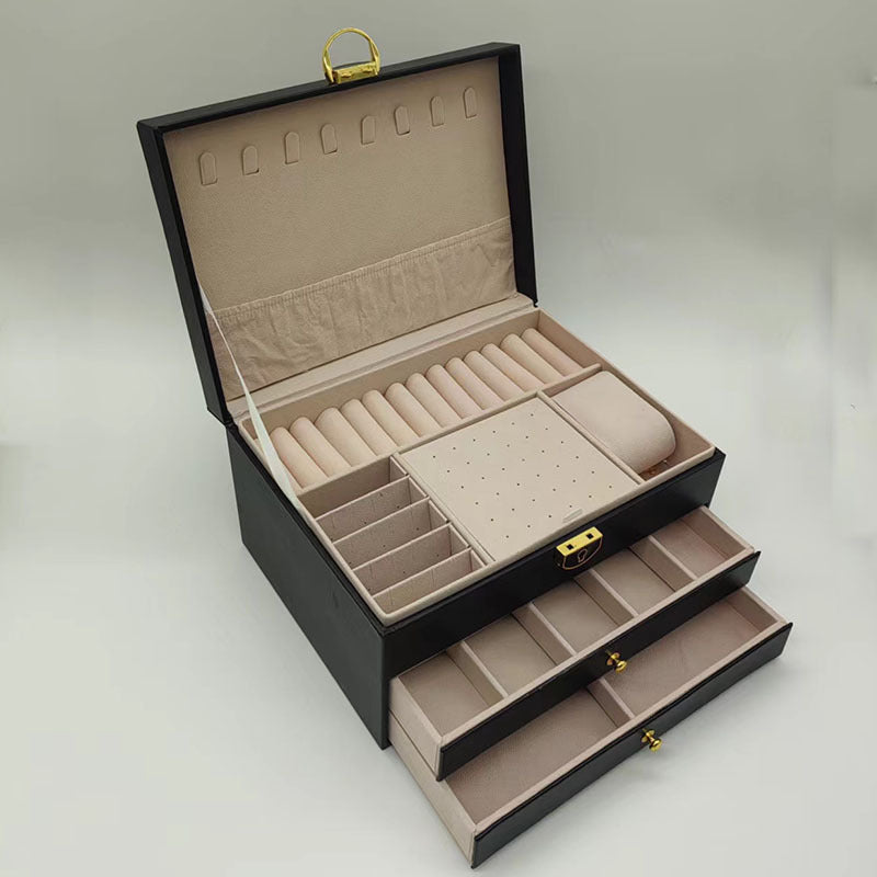 Large Capacity Jewelry Storage Box with Multiple Layers and Checkered Pattern for Earrings Rings Necklaces and Bracelets