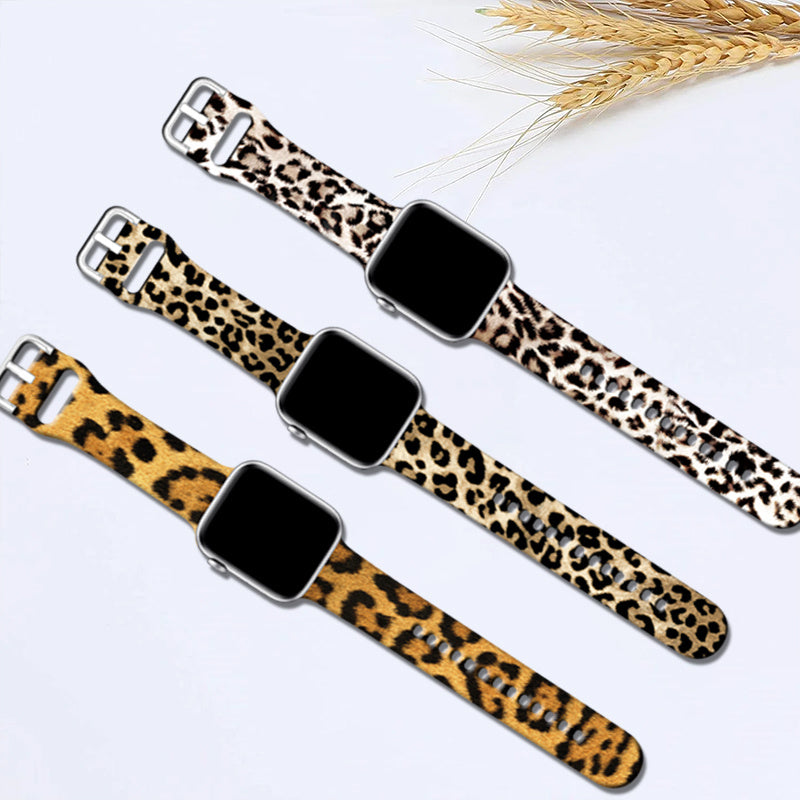 Leopard Print Silicone Watch Strap for iWatch Series Ultra, Ultra2, 10, 9, 8, 7, 6, 5, 4, 3, 2, 1, and SE