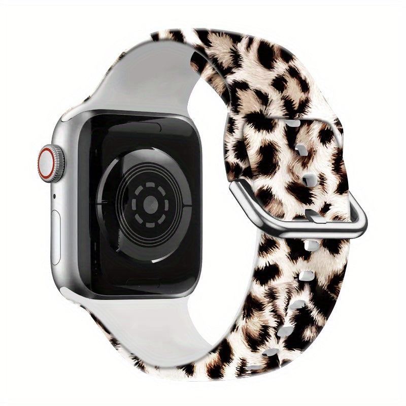 Leopard Print Silicone Watch Strap for iWatch Series Ultra, Ultra2, 10, 9, 8, 7, 6, 5, 4, 3, 2, 1, and SE