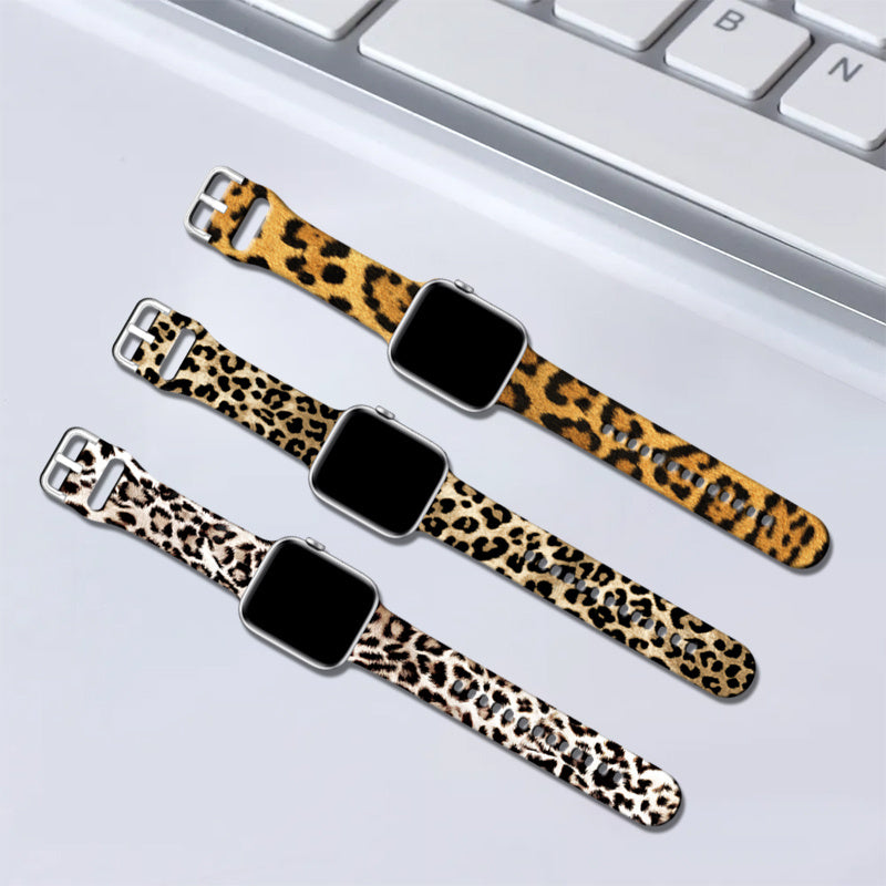 Leopard Print Silicone Watch Strap for iWatch Series Ultra, Ultra2, 10, 9, 8, 7, 6, 5, 4, 3, 2, 1, and SE