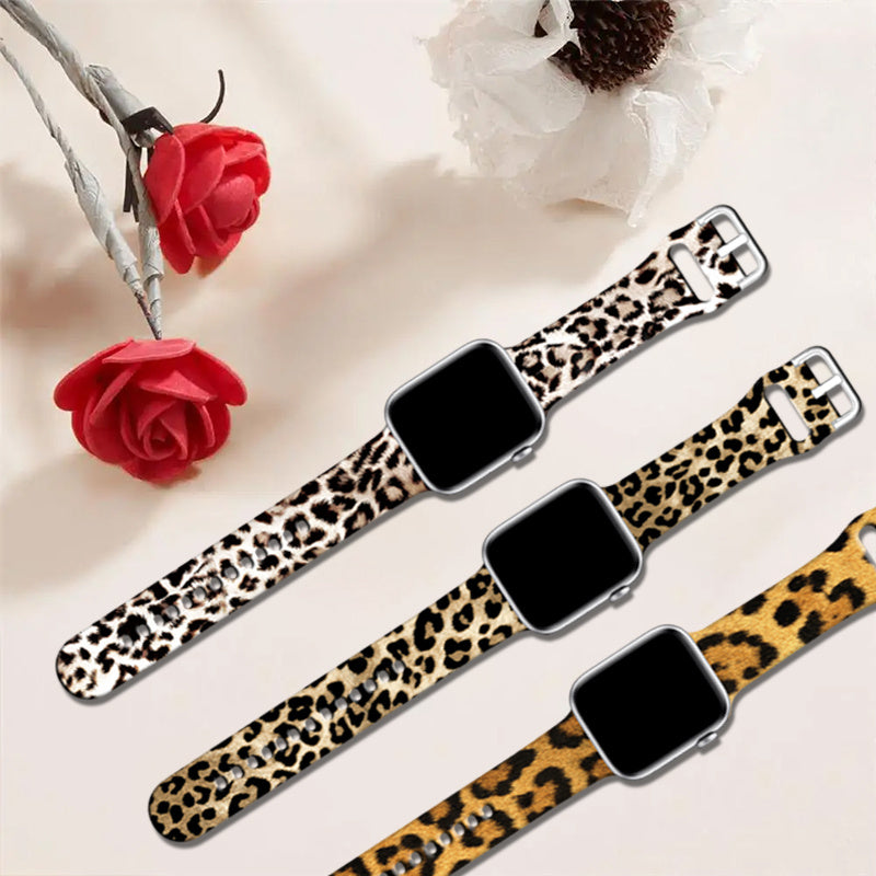 Leopard Print Silicone Watch Strap for iWatch Series Ultra, Ultra2, 10, 9, 8, 7, 6, 5, 4, 3, 2, 1, and SE