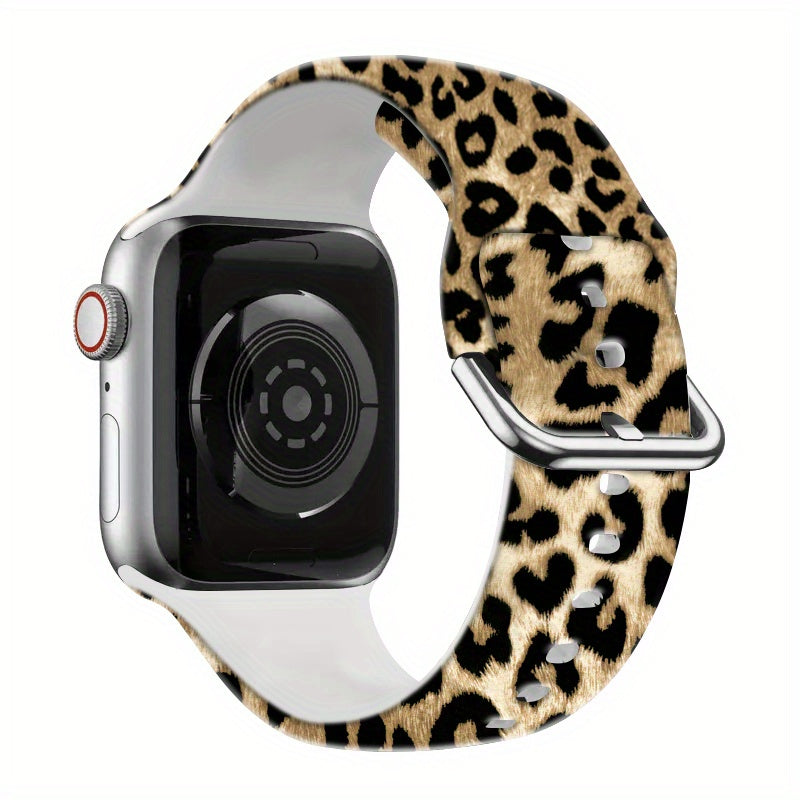 Leopard Print Silicone Watch Strap for iWatch Series Ultra, Ultra2, 10, 9, 8, 7, 6, 5, 4, 3, 2, 1, and SE
