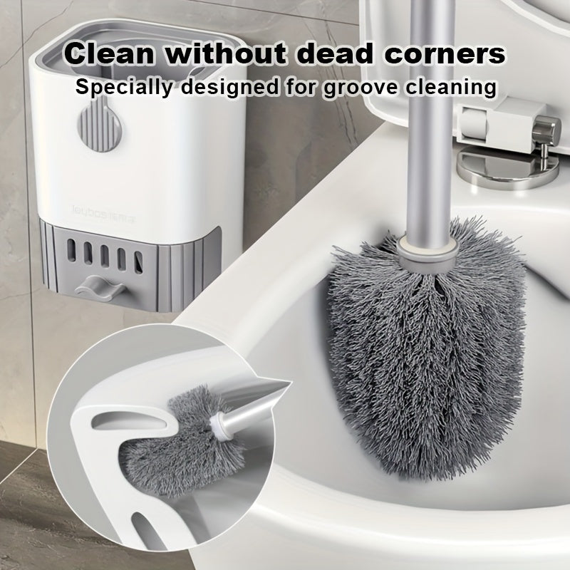 Toilet Brush Set Wall Mount Soft Bristles Long Handle Space-Saving Plastic