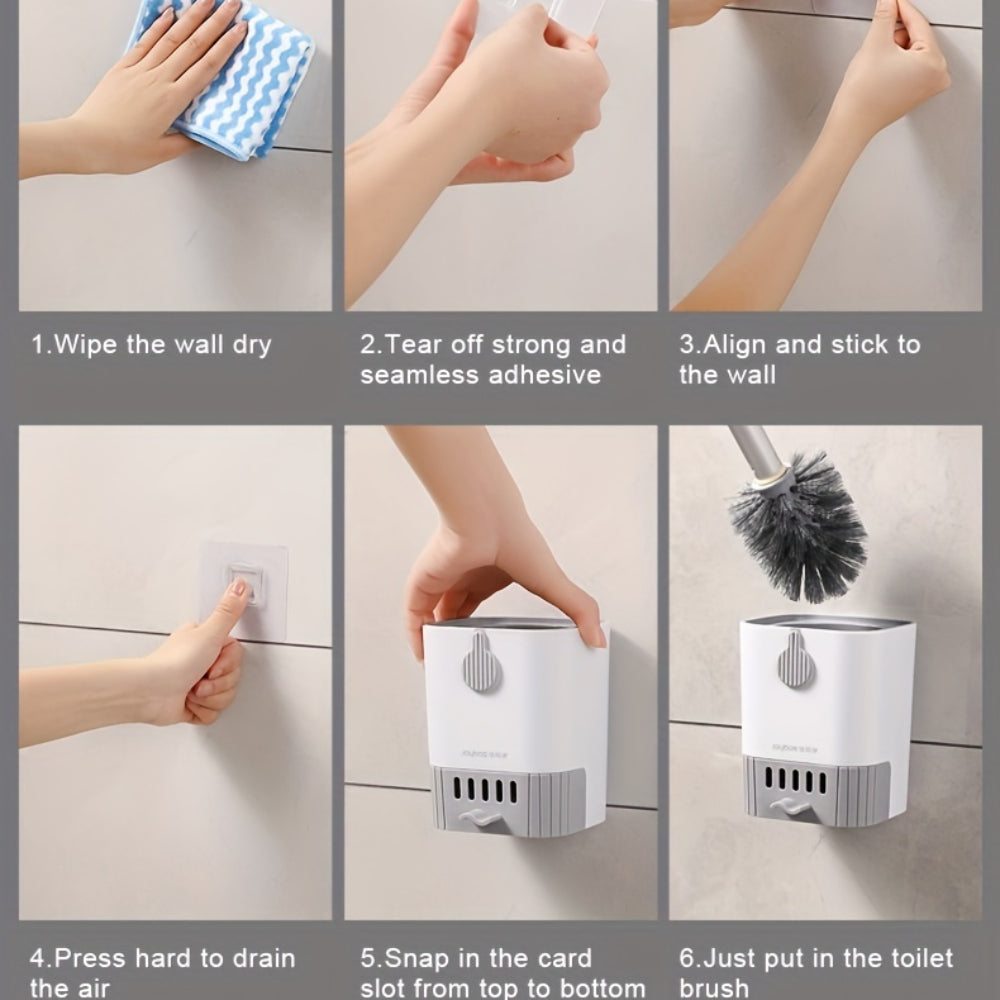 Toilet Brush Set Wall Mount Soft Bristles Long Handle Space-Saving Plastic