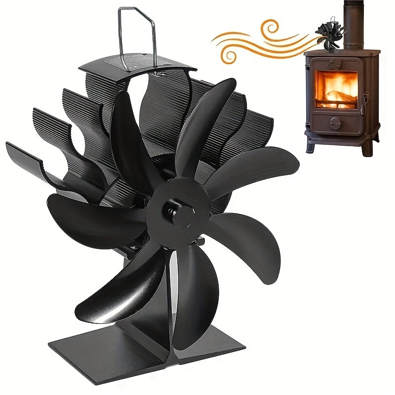 Aluminum Fireplace Stove Fan 7-Blade Heat Circulator Thermometer Rust-Proof