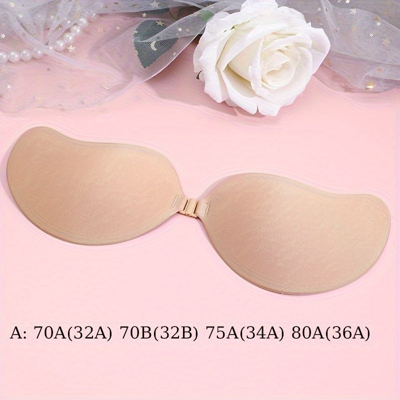Women's Reusable Strapless Adhesive Bra Backless Stick-On Silicone Polyester Semi-Transparent Black Beige