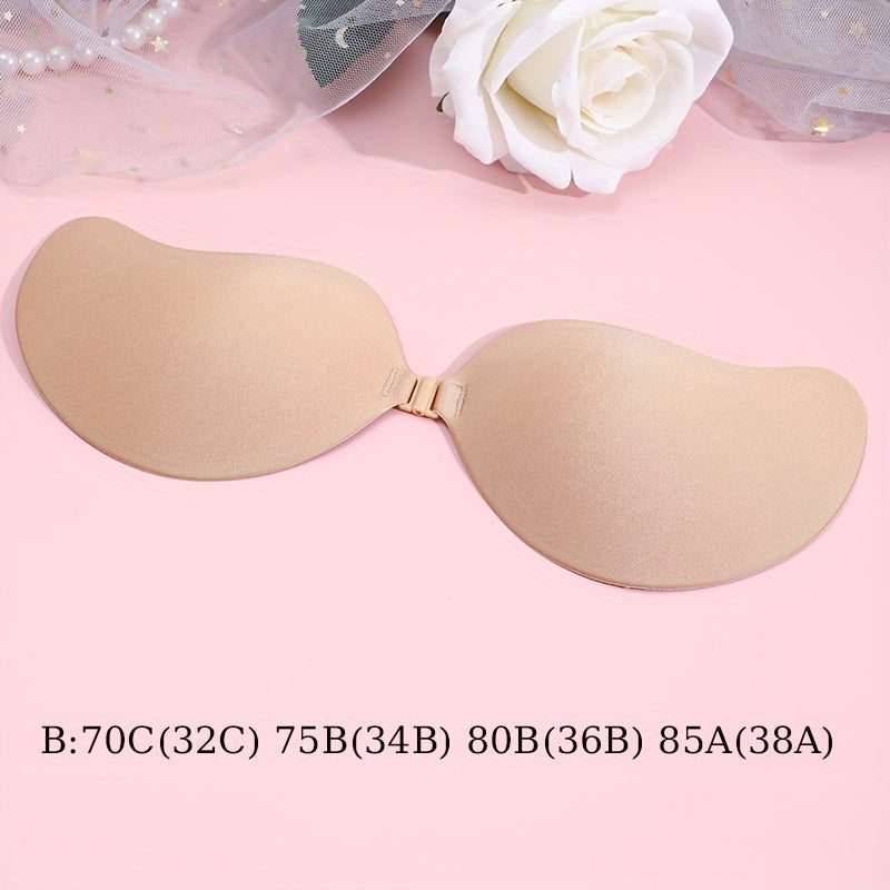 Women's Reusable Strapless Adhesive Bra Backless Stick-On Silicone Polyester Semi-Transparent Black Beige