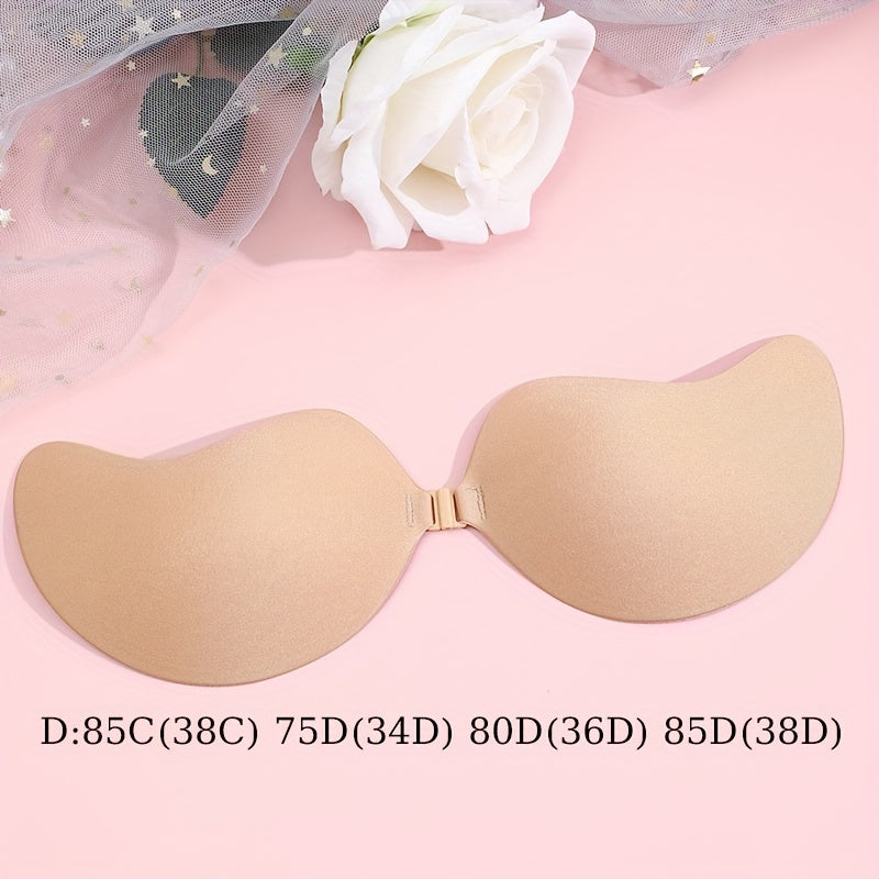 Women's Reusable Strapless Adhesive Bra Backless Stick-On Silicone Polyester Semi-Transparent Black Beige